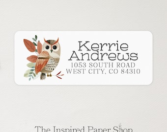 Woodland Owl Return Address Labels | Unique Gift | 1 x 2.6 Inch Glossy Labels | 60 Labels Included