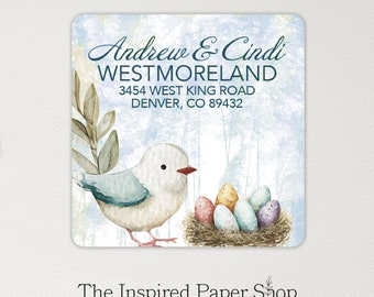 Easter Birdie Labels | Unique Gift | 2 x 2 Inch Glossy or Waterproof Matte Labels | 36 Labels Included