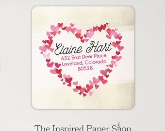 Valentine Heart Return Address Labels | Unique Gift | New Address Labels | 2 x 2 Inch Glossy or Matte Finish | 36 Labels Included