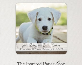 Photo Return Address Labels Family Photo or Pet Photo, Use Any Photo | 2 x 2 inches | 36 Glossy or Matte Finish Labels