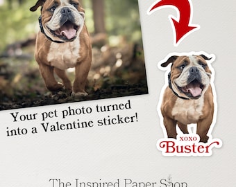 Dog, Cat or Any Photo as a Valentine Label | Approx. 2.5 x 2.5 inches | 27 Glossy or Matte Finish Labels Included