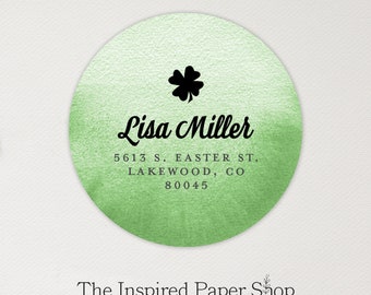 Green Watercolor with Shamrock Address Labels | Unique Gift | 1.67 Inch Glossy or Matte Labels | 48 Labels Included