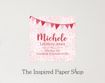 36 Banner/Bunting Return Address Labels / Unique Gift / New Address Labels / 2 x 2 Inch Glossy Labels
