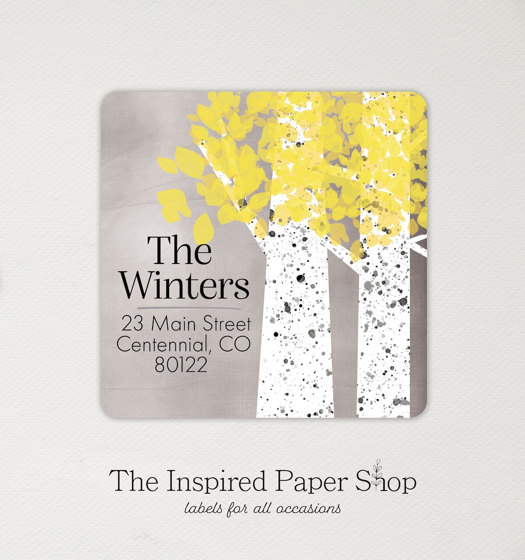 Spring Birch Trees Return Address Labels | Yellow Leaves, 2x2 Inch | 36 ...