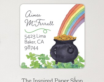 St. Patricks Day Rainbow | Pot of Gold Labels | Return Address Labels | 2x2 Inch Glossy or Matte Finish | 36 Labels Included