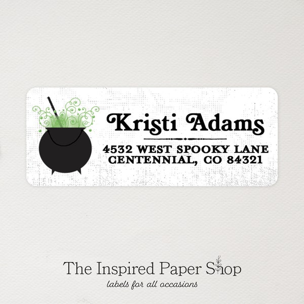 Witch Cauldron Address Labels | Unique Gift | 1 x 2.6 Inch Glossy Finish | 60 Labels Included