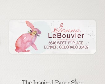 Pink Bunny Return Address Labels | Flowers | Easter Gift | 1 x 2.6 Inches | 60 Labels Included