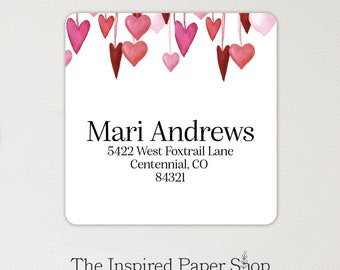 Valentine's Day Return Address Labels with Red and Pink Hearts | 2 x 2 Inch Glossy or Matte Finish | 36 Labels Included