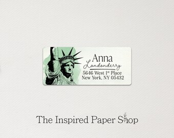 Statue of Liberty Label, Return Address Label, 1 x 2.5 Inch Glossy Labels, Set of 48 Labels