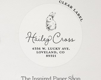 Easter Bunny Clear Address Labels with Bunny/Rabbit Icon | 1.67 Inch Glossy Labels | 48 Labels Included