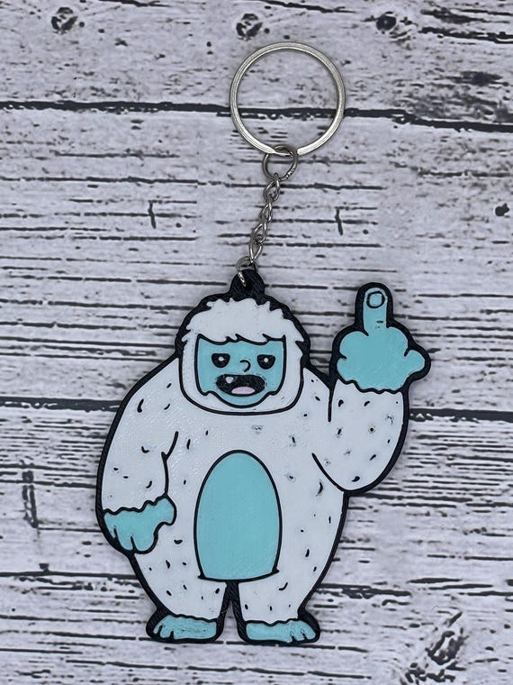 3D Printed Yeti Keychain Flipping the Bird - 3 Inches - Abominable