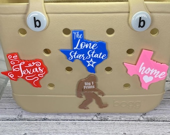 Choice of 6 Texas Themed 3D Printed Bogg Bag Charms with Texas Sayings - Bogg Bag Bits - Texas Pride Bogg Bag Charm - Lone Star State Gift