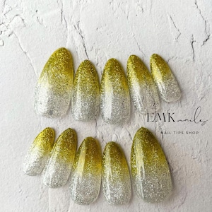 Silver Cat Eye Press-On Nails: Yellow Ombre, Magnetic Shimmer