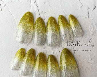 Silver Cat Eye Press-On Nails: Yellow Ombre, Magnetic Shimmer