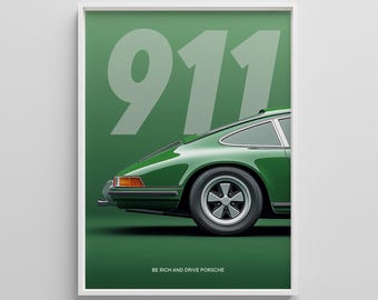Green Porsche 911 Poster: Vintage German Sports Car Print (Digital Download)