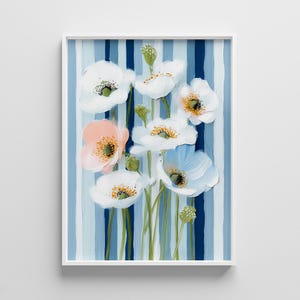 Vintage Striped Floral Print - Coastal Cottage Decor - Nancy Meyers Inspired Art - Blue and Green Art for Nursery - Grand Millennial Style