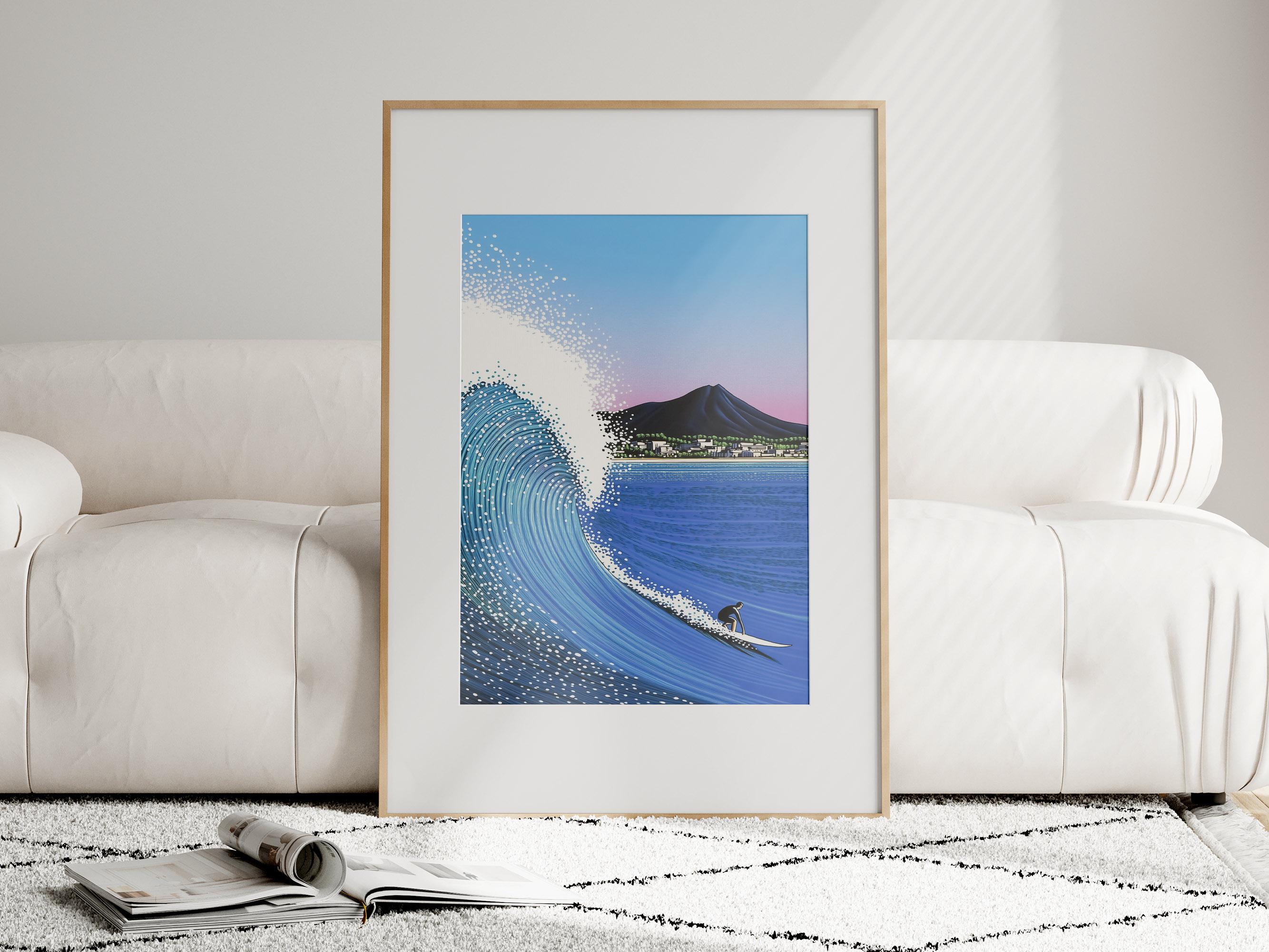 Japanese Surf Wave Art Print: Hiroshi Nagai Style, Retro Coastal