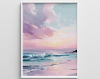 Pastel Coastal Sunset Seascape Printable – Jersey Shore Beach Decor