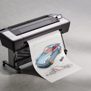 Blue Porsche 911 Turbo illustration with technical details and retro charm.