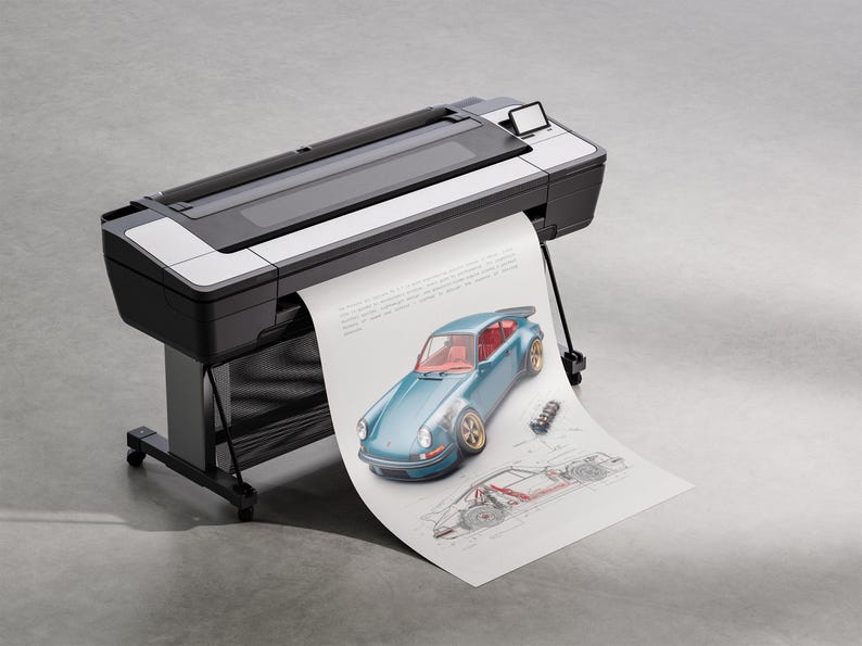 Blue Porsche 911 Turbo illustration with technical details and retro charm.