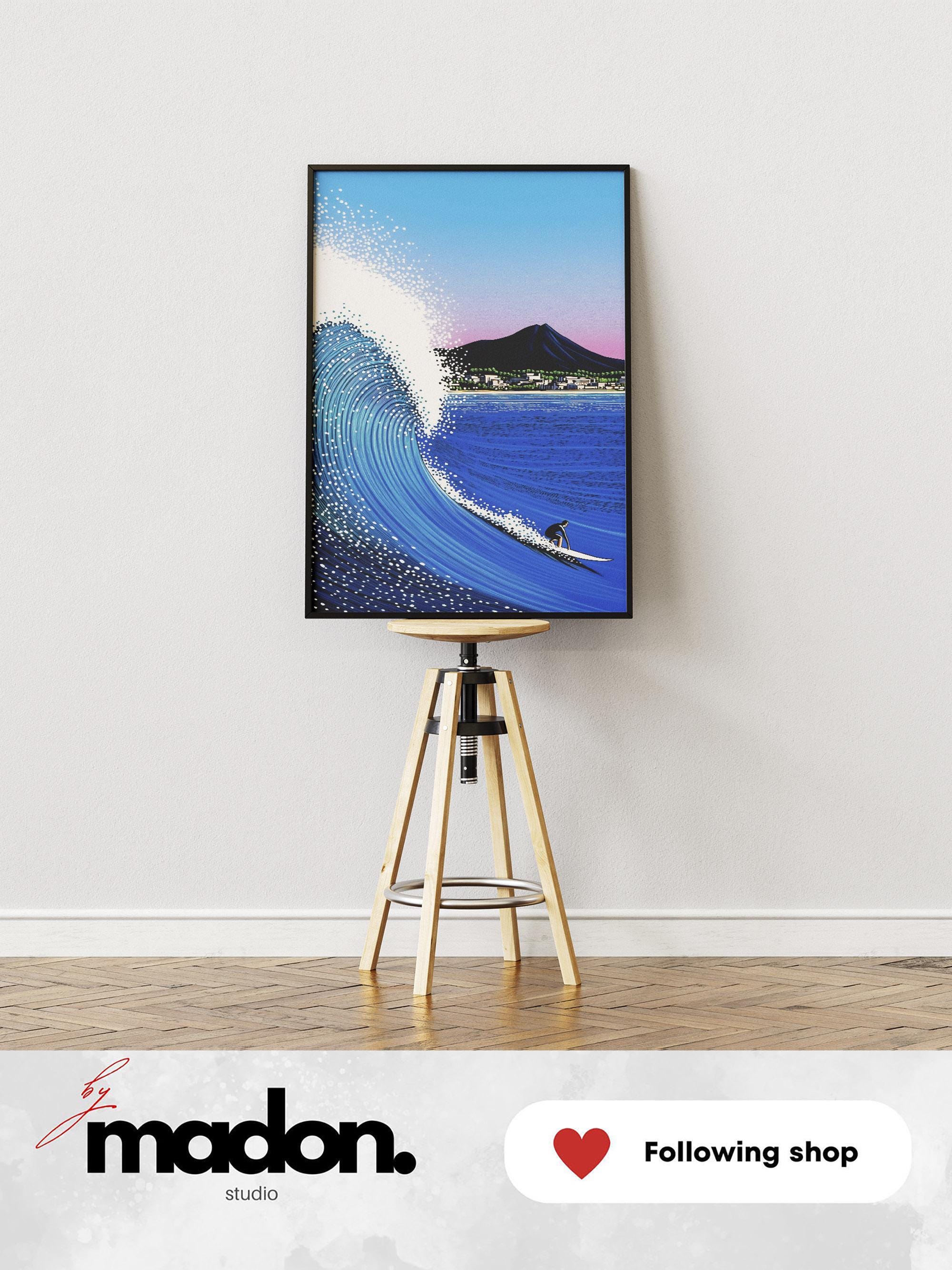 Japanese Surf Wave Art Print: Hiroshi Nagai Style, Retro Coastal