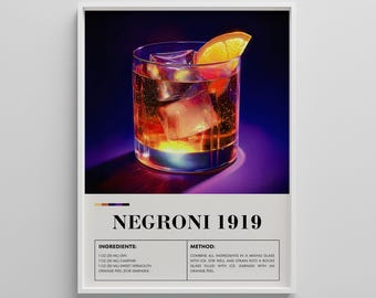 Negroni Cocktail Art Print: Elegant Bar Cart Decor (Digital Download)