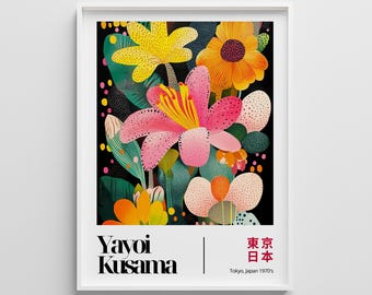 Yayoi Kusama Floral Exhibition Poster – Modern Japanese Abstract Art