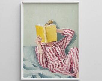 Girl Reading Pastel Art Print: Cozy Bedroom Decor (Digital Download)