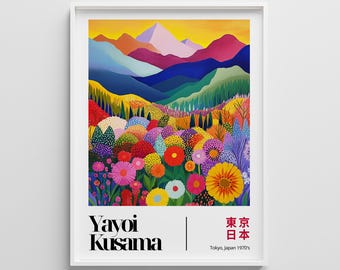 Yayoi Kusama Inspired Landscape Art Print: Japanese Modern Decor (Digital Download)