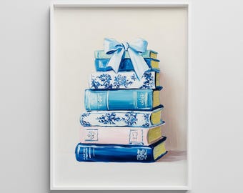 Pastel Books Stack Print: Cozy Library Wall Art (Digital Download)