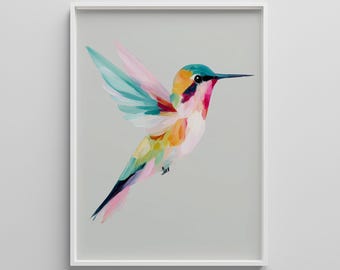 Hummingbird Wall Art: Tropical Pastel Bird Print (Digital Download)