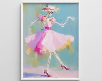 Pastel Skeleton Art Print: Funny Halloween Decor (Digital Download)