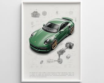 Green Porsche 911 Car Poster: Vintage Automotive Print (Digital Download)