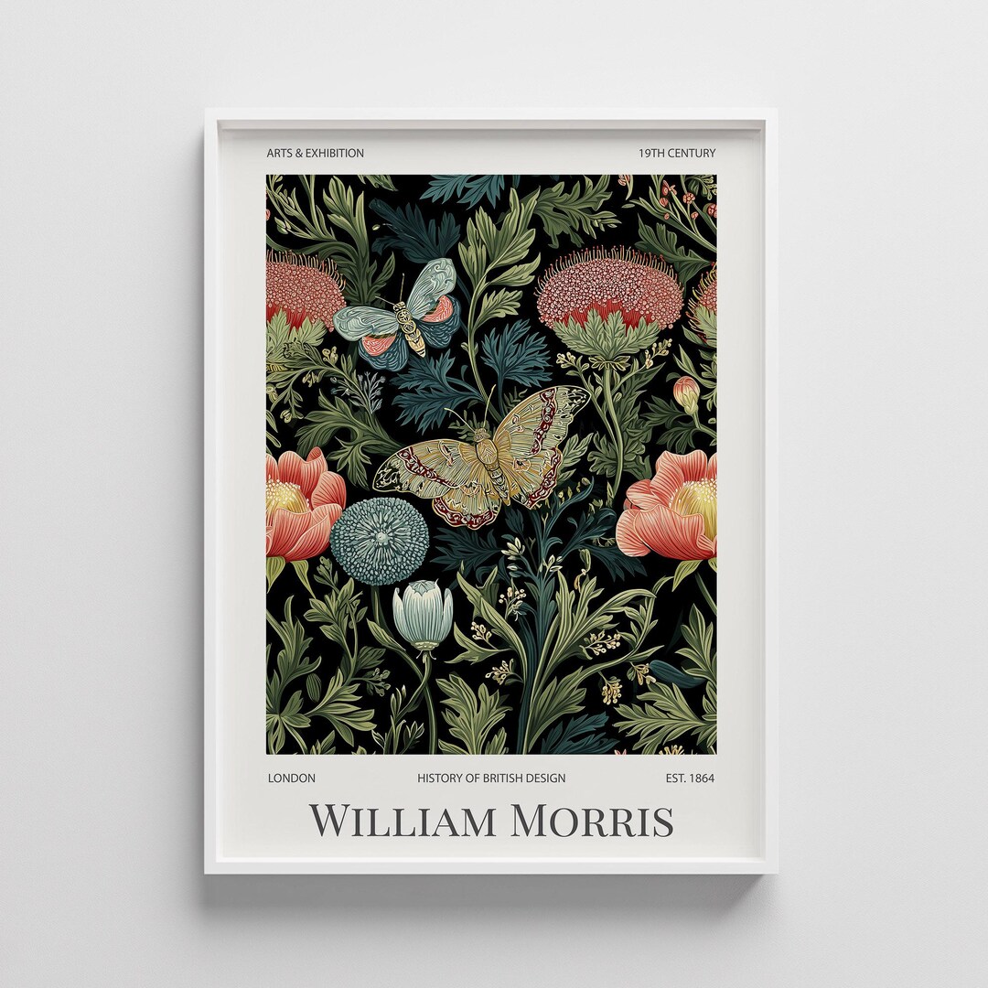 William Morris Dark Floral Art – Vintage Butterfly Botanical Poster ...