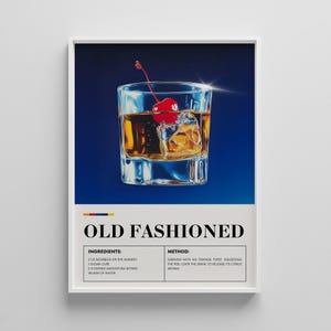 Old Fashioned Cocktail Recipe Poster – Vintage Style Bar Cart Decor – Wall Art for Kitchen or Home Bar – Printable Drink Recipe Art