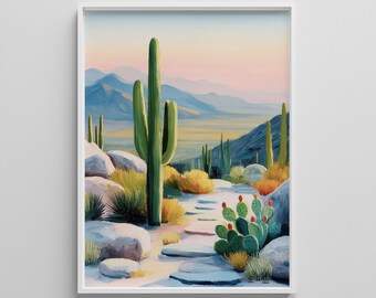 Desert Landscape Wall Art – Cactus Printable Poster, Southwestern Digital Download, Boho Desert Home Decor