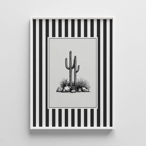 Vintage Kaktus Print: Schwarz-weiße Wüsten Kunst im Westernstil (Digitaler Download)