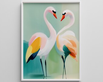 Flamingo Couple Print: Romantic Bird Art, Tropical Nursery Decor (Digital Download)