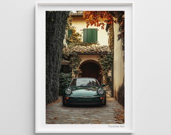 Vintage Green Porsche 964 Print: Italian Garden Decor (Digital Download)