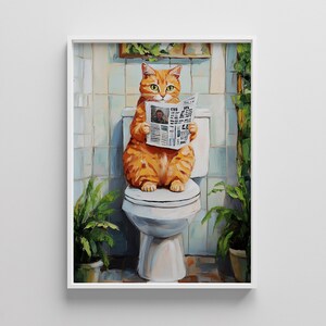 Funny Pooping Cat Bathroom Print: Humorous Toilet Wall Art (Digital Download)