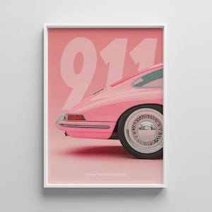 Vintage Pink Porsche 911 Print: Retro Car Poster (Digital Download)
