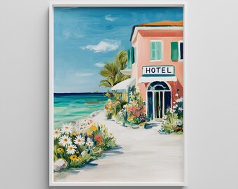 Mediterranean Hotel Art Print: Coastal Seaside Flowers (Digital Download)