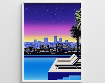 Hiroshi Nagai Style City Pop Art Print: Retro 80s Vaporwave