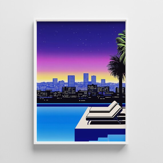 Hiroshi Nagai Style City Pop Art Print: Retro 80s Vaporwave