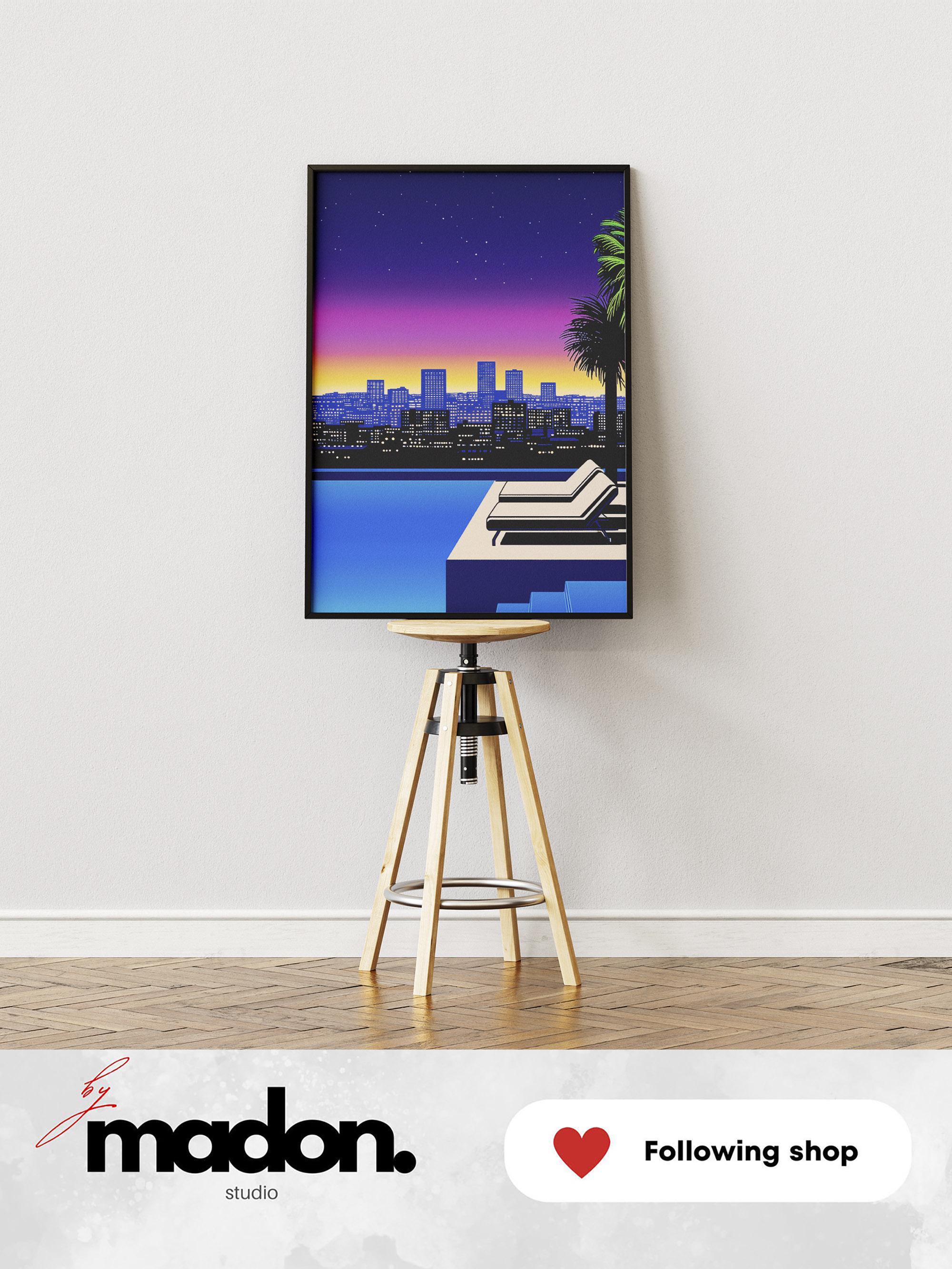 Hiroshi Nagai Style City Pop Art Print: Retro 80s Vaporwave