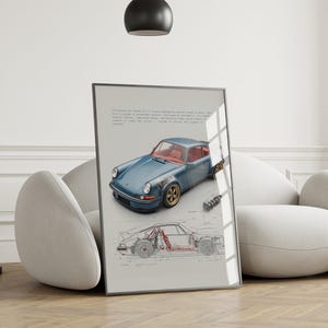 Blue Porsche digital artwork perfect for car lovers and collectors.