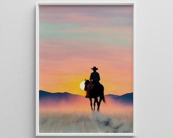 Cowboy Sunset Art Print: Rustic Western Landscape (Digital Download)