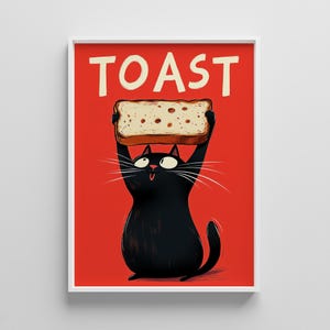Funny Black Cat on Toast Print: Humorous Kitten Meme (Digital Download)