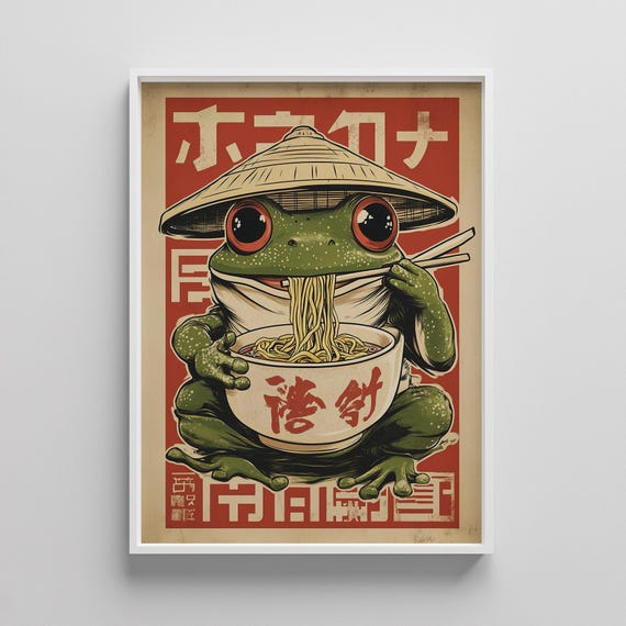 Retro Frog Ramen Kitchen Print: Funny Japanese Food Poster (Digital Download)
