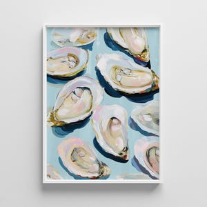 Stampa artistica moderna con conchiglie di ostriche - Decorazione murale da cucina in stile pastello - Stampabile per sala da pranzo in stile costiero - Poster astratto di frutti di mare - Download digitale
